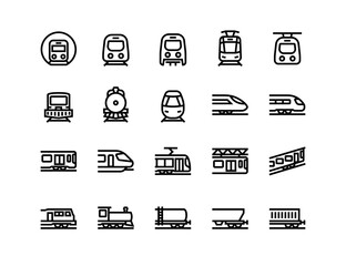 Rail and railroad transportation icon set with adjustable line weight © digistock