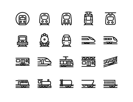 Rail And Railroad Transportation Icon Set With Adjustable Line Weight