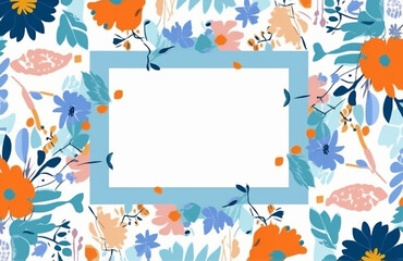 Fototapeta premium Frame with flowers and leaves. Floral background. Hand drawn Illustration. Generative Ai