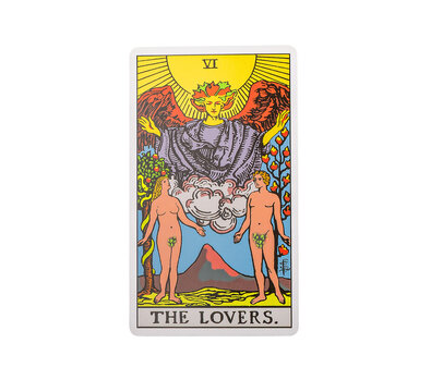 Lodz Poland April 15 2023 Lovers, single major arcana of tarot card isolated on white background