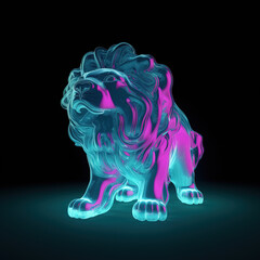 lion made of lava, water liquid, neon