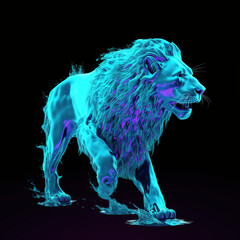 lion made of lava, water liquid, neon