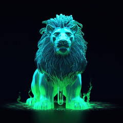 lion made of lava, water liquid, neon