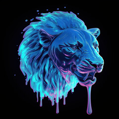 lion made of lava, water liquid, neon