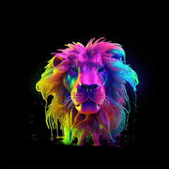 lion made of lava, water liquid, neon