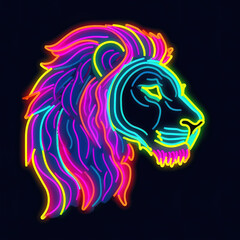 lion made of lava, water liquid, neon