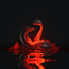 snake made of lava, water liquid, neon