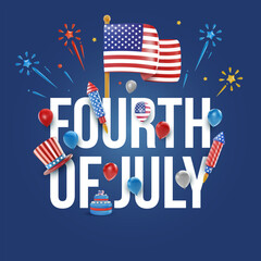 4th of July background template. usa independence day minimal concept design. Celebration vector illustration for banner, poster, card in 3d realistic style. Bright festive composition