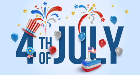 Usa independence day minimal concept design in 3d realistic style. 4th of July background template. Celebration vector illustration for banner, poster, card. Bright festive composition