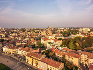 Naklejka premium Aerial vIew by drone. Summer. Padua, Italia. Veneto region. Sunset.