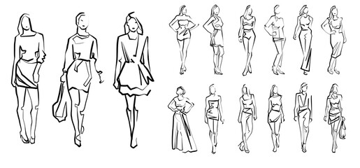 Line Drawing Illustration of Young Woman In Smart Casual Wear.  Outline drawing for coloring - 593312127