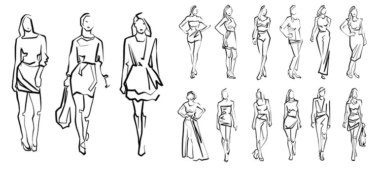 Line Drawing Illustration of Young Woman In Smart Casual Wear.  Outline drawing for coloring