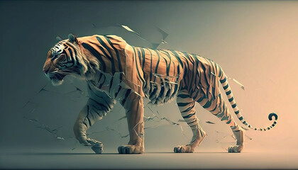 Fototapeta na wymiar Tiger animal abstract wallpaper. Contrast background in Pastel colors generative ai