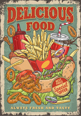 Delicious food vintage poster colorful