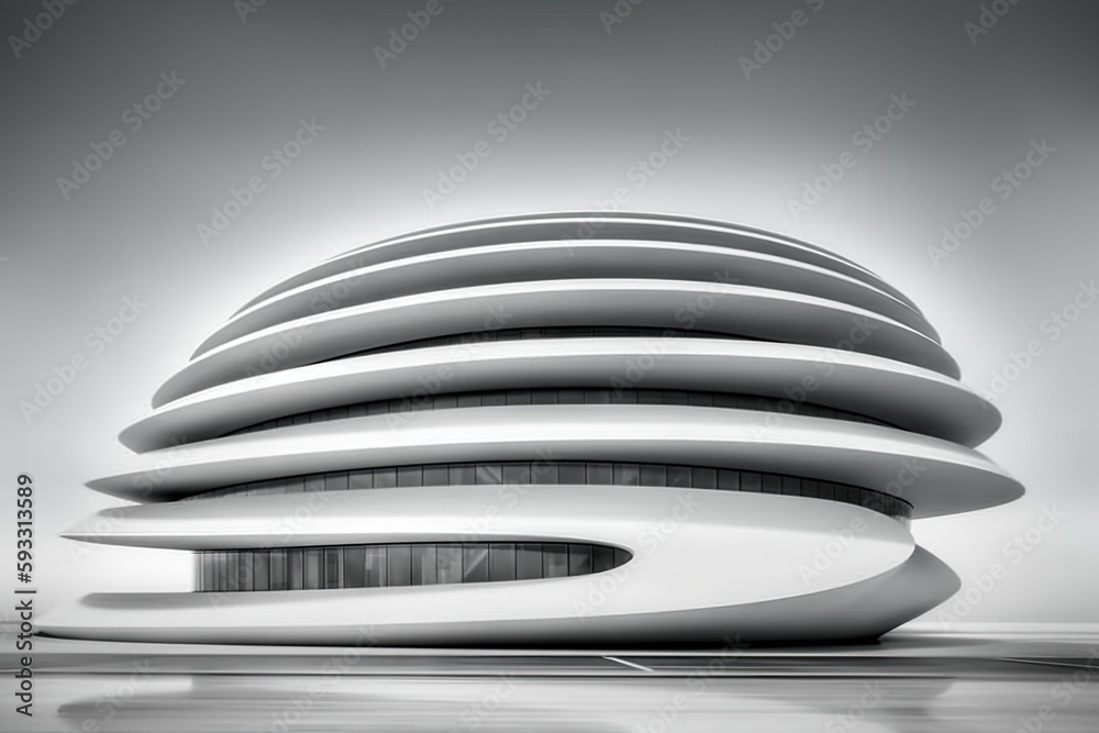 Wall mural historical context of abstract architecture. white, round building. generative ai
