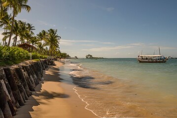 Morro de São Paulo, Bahia, Brazil. Natural landscape on the beach. Second beach in the afternoon at high tide.