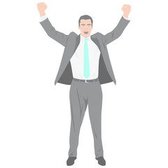 happy young business man smile and rise hand successful gesture vector illustration