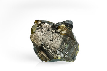 Sphalerite yellow crystal (cleiophane) isolated on white blackground. macro detail  background. close-up Rough raw unpolished semi-precious gemstone.