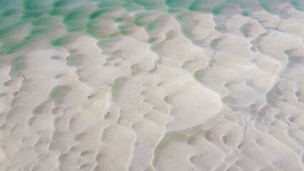 Wet beach sand at low tide, top view. Unusual texture.
