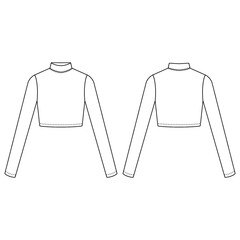 Turtle Neck Top Flat Sketch | Crop Top Flat Illustration 