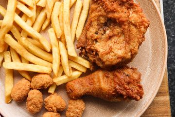 Deep fried chicken and chips
