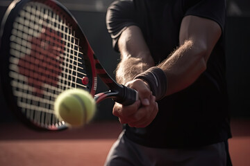 Tennis player in action, hitting the ball closed up shot, Generative AI - 593317720