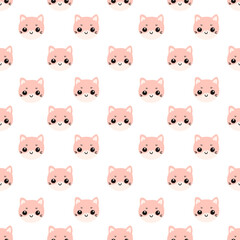 Seamless pattern with cute pink cat