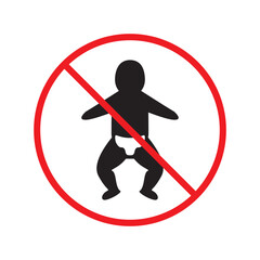 Forbidden baby vector icon. No baby flat sign design. Prohibited child symbol pictogram. Warning, caution, attention, restriction label ban danger