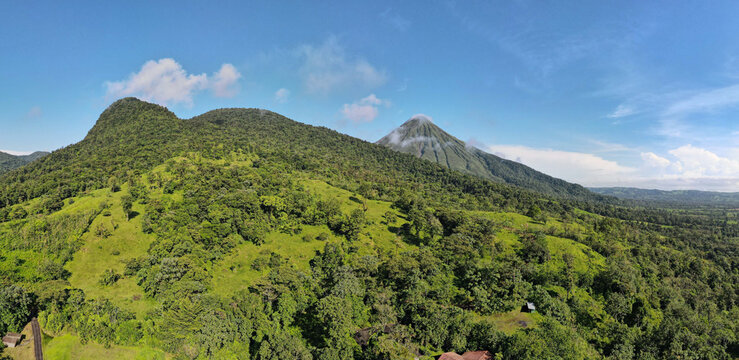 Landscape Panorama picture from Volcano Arenal next to the rainforest. 