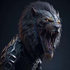 An angry cyborg lion 