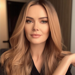 Portrait of a young long-haired beautiful modern woman. The woman represents both an independent and successful woman and can be used in beauty and fashion advertisements.