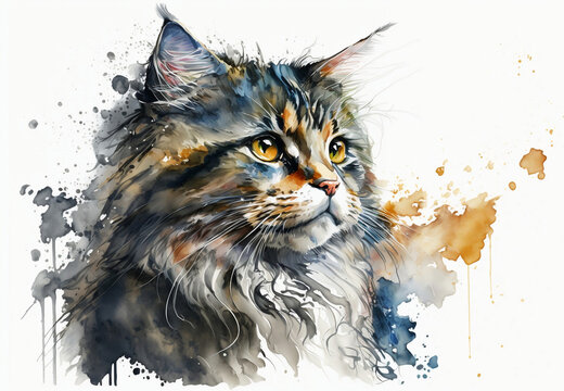 Portrait of a cat. Watercolor  cat, cat print for design