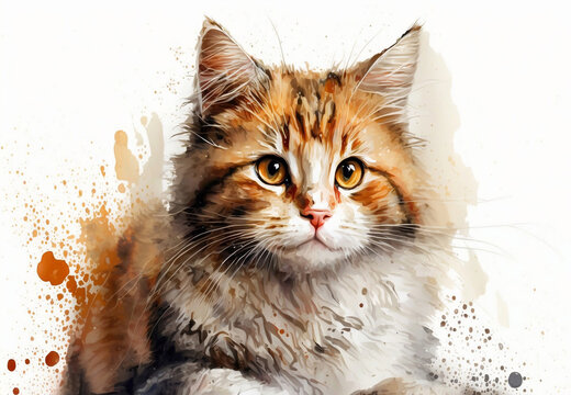 Portrait of a cat. Watercolor  cat, cat print for design