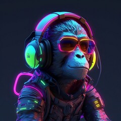 A monkey with a neon headset, Generative AI