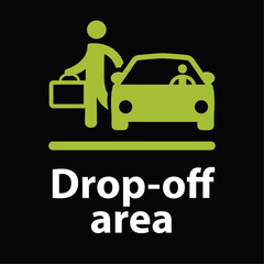 affiche pour indiquer qu'il y a un arrêt minute en Anglais en blanc représenté par un pictogramme d'une voiture avec son conducteur et un passager à côté en vert sur un fond noir