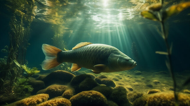 Karpfen Fisch unter Wasser, erstellt mit Generative AI Technologie