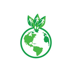 Obraz premium Ecology vector logo design template. Green globe and people icon.