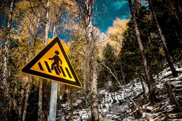 Traffic sign on the high mountain road