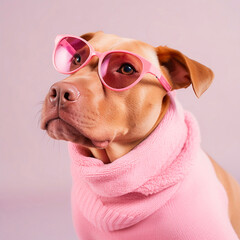 Millennial pink style dog. Cute puppy. AI generated