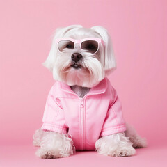 Millennial pink style dog. Cute puppy. AI generated