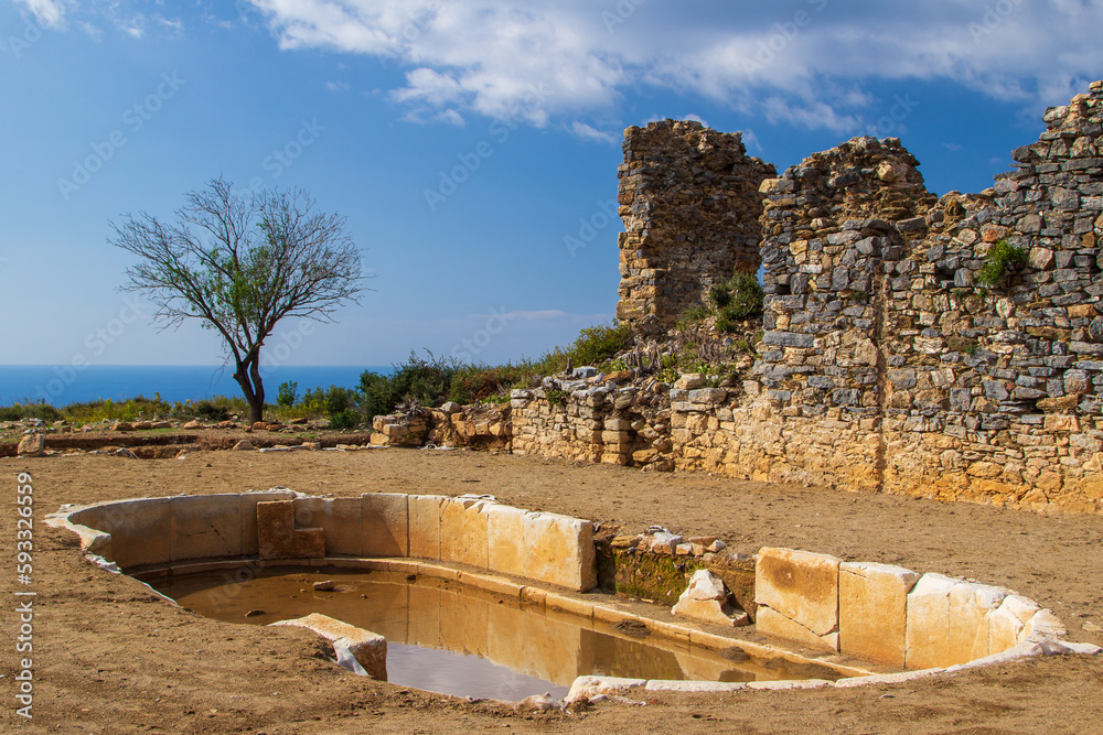 Wall mural in the ruins of ancient antiochia ad cragum