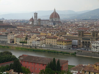 Fototapeta na wymiar Florence view with the Duomo and the Arno river seen from Piazzale Michelangelo