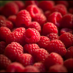 Juicy raspberries. AI generated