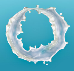 round milk splash isolated on blue background