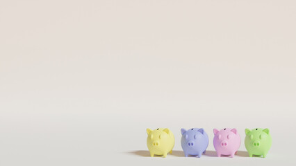 Piggy bank with coins.Saving money concept for the future.3D rendering