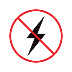 Obraz premium Forbidden charging vector icon. No charge flat sign design. Prohibited high voltage vector icon. Warning, caution, attention, restriction label ban danger. No electricity battery symbol pictogram.