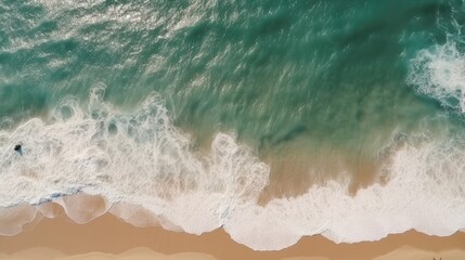 Beach and waves from top view Generative AI