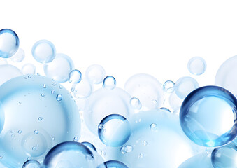 Blue soap bubbles on a white background