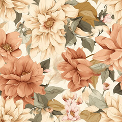 Peach Floral Seamless Pattern Generative AI