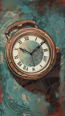 Fototapeta na wymiar illustration of vintage old clock on the wall
